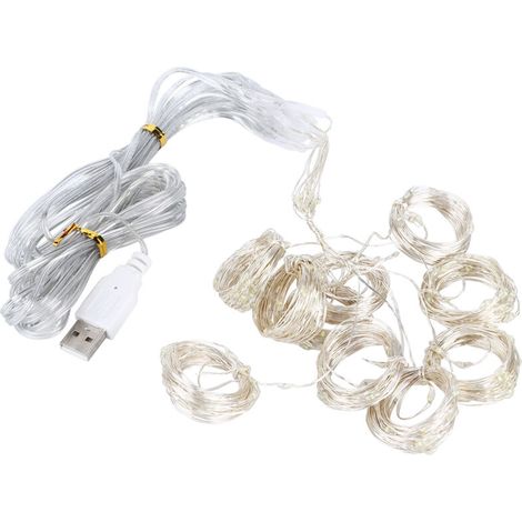3x3m 300LED Fonction Unique USB Fil De Cuivre Guirlande Lumineuse De Nol Ciel toilé Rideau Lampe pour Fête De Mariage DécorationBlanc Chaud (1/5)