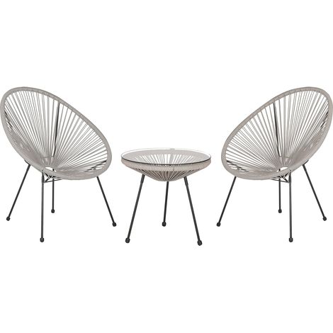 Set da Esterno Tavolino e 2 Sedie Grigio Chiaro Rattan Sintetico Moderno Acapulco (1/5)