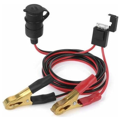 Prise allume-cigare femelle 12V 24V Câble de charge 2 pieds avec pinces crocodile Fusible 25A pour sécurité accrue (1/4)