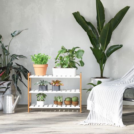 Dreistöckiges Schuhregal aus Kiefernholz mit drei Ablagen, für Wohnzimmer und Flur, 70 x 26 x 57,5 cm, Weiß und Naturholzoptik
