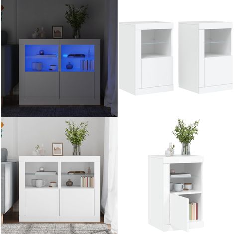 Beistellschränke mit LED-Leuchten 2 Stk. Weiß Holzwerkstoff - Holz Sideboard - Wohnzimmermöbel - Nachttisch - Regal - Beleuchtung - Home & Living (1/5)