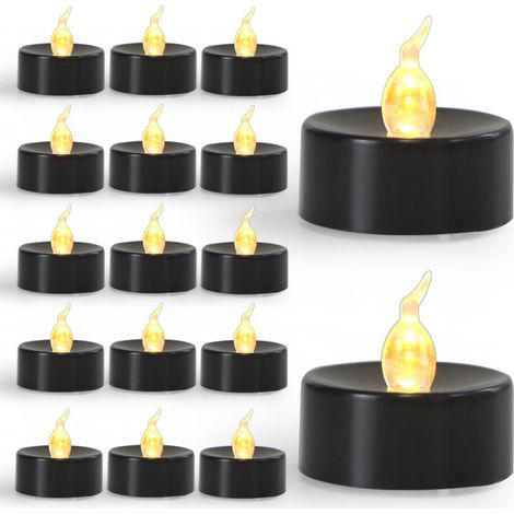 Bougies Chauffe-Plat LED Noires Sans Flamme, Lot de 12, Effet Flamme Vacillante Blanc Chaud, Décoration de Table Halloween et Fête(C - Lumière chaude) (1/5)