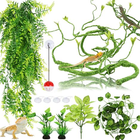 Décoration pour lézards, Plante suspendues Artificielle Terrarium Grandes Plante Decoration Vignes Branche Decorative pour Lézard Escalade, Caméléon, Gecko, Serpents (1/5)
