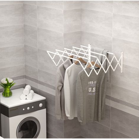 CHICFURN Tendedero de pared extensible 63,5 x 60 x 20 cm de metal blanco para interior y exterior (1/5)