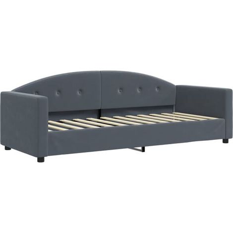Canapé-lit en velours gris foncé, 80 x 200 cm (1/5)