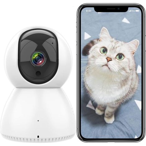 WLAN-Überwachungskamera für den Innenbereich, 2,4 GHz/5 GHz, 1080p 360°-IP-Kamera, kompatibel mit Alexa und Google Home, Nachtsicht, Bewegungserkennung, Zwei-Wege-Audio (1 Stück) (1/5)