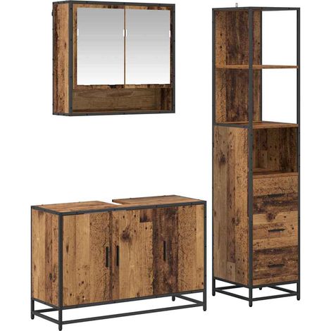 Juego de muebles de baño con cajón 3 pcs Madera envejecida vidaXL
