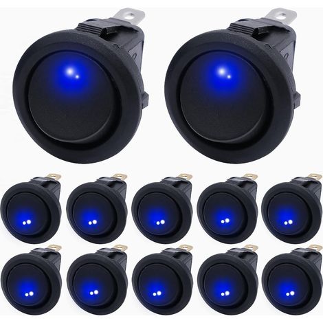 Interruptor basculante redondo iluminado SPST KCD2-102N-BU, 12 V, LED azul, 20 A, para coche, camión, barco, 12 unidades (1/5)