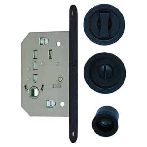 Serrure avec garniture pour porte coulissante intérieure noir mat - condamnation - EUROWALE