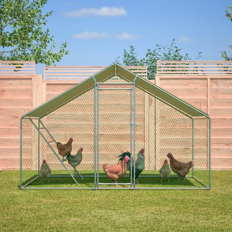 Poulailler 3x2 m avec échelle, serrure de sécurité, bâche imperméable anti-UV et tubes renforcés 1 mm, idéal pour poules, pigeons et canards (1/5)