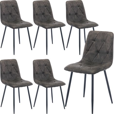 Set of 6 Dining Chairs for Living Room Dining Room, Faux Suede Dining Chairs Set of 6 with Upholstered Seat Solid Metal Legs, Gray