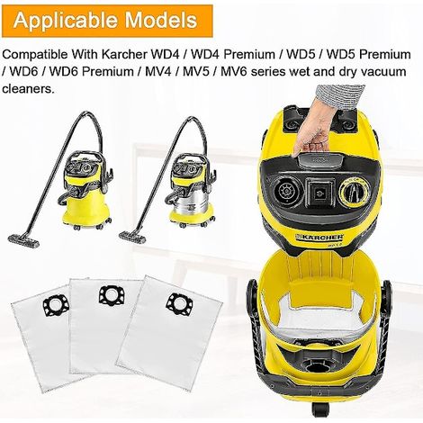 Lot de 12 sacs d'aspirateur compatibles avec les aspirateurs Karcher WD4 WD5 WD6 MV4 MV5 MV6 Kit d'accessoires de pièces de rechange (1/4)
