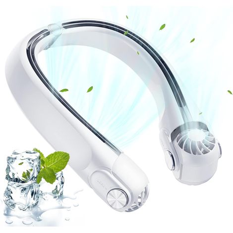 Ventilador de cuello portátil y silencioso, recargable con batería de 2400 mAh, 3 velocidades, pequeño y potente ventilador USB, ideal para verano, uso en interiores, oficina, hogar, exteriores, campi (1/5)