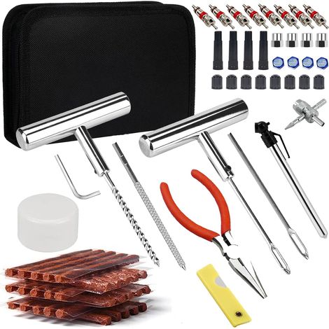 Kit Reparation Pneu Voiture,70PCS Kit Meche Pneu Crevaison,Kit Anti-crevaison Voiture Tubeless,Outil Réparation Pneus pour Voitures/Motos/Camions/VTT/Tracteurs/Camping-Cars/SUV/Camionnettes (1/5)