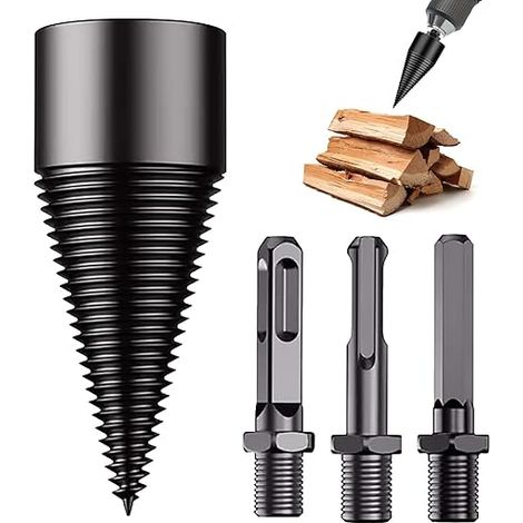 Broca cónica de 32 mm para partir leña, herramienta para cortar madera con 3 brocas (redonda/cuadrada/hexagonal), broca para madera negra.