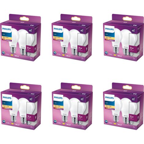 Philips Conjunto Pack E27 Bombilla Estándar Mate 75W No Regulable Luz blanca cálida - 12 unidades (1/3)