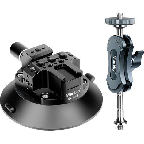 Support à ventouse pour caméra 4,5 pouces avec bras articulé rotatif à 360°, vis 1/4 pouce, capacité de charge de 3 kg, support voiture pour caméras sportives, appareils photo hybrides et supports pou