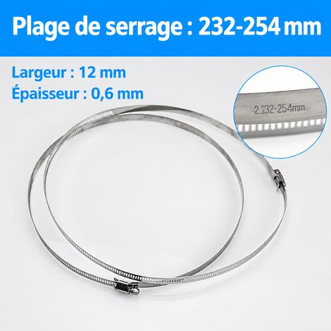 Collier de serrage en acier inoxydable 201 232-254 mm bande 12 mm 232-254 201 12 49 g – Livraison gratuite