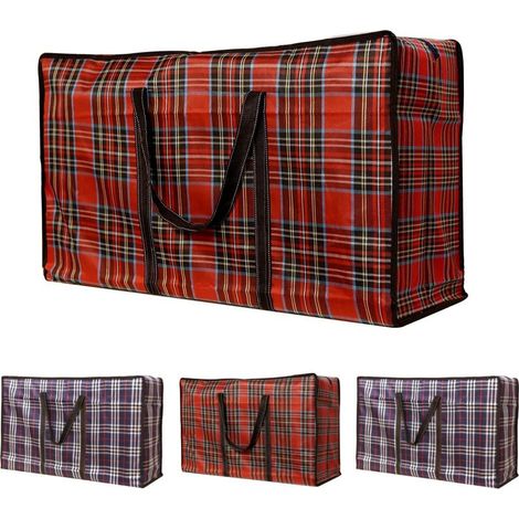 Lot de 4 sacs de rangement réutilisables en polypropylène – 27,5 x 19,7 x 7,87 pouces – Sacs à linge avec double fermeture éclair – Couleurs bleu et rouge (1/5)