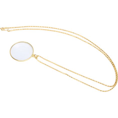 Collier Loupe Pendentif 5X Alliage Doré, Verre Grossissant Portable avec Chaîne, Lecture Aide Optique, Bijou Accessoire (1/5)