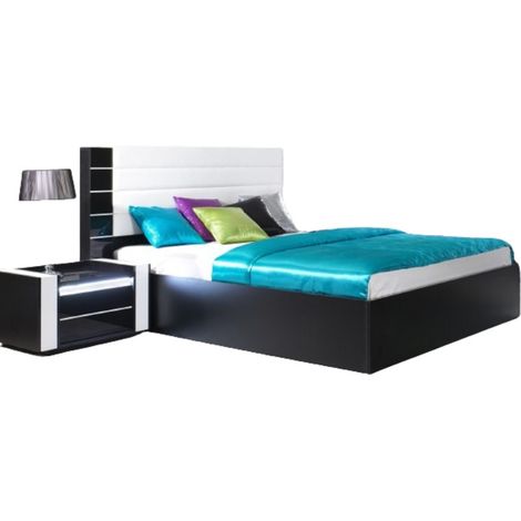 Lit coffre 160 cm noir et blanc brillant avec finition en simili cuir noir (1/4)