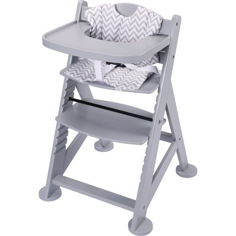 Sunny Fynn Chaise haute en bois, grise Chaise haute bébé, chaise haute pour enfant avec tablette amovible, set de coussins et ceinture de sécurité à partir de 9 mois environ - 55,5 x 55 x 80 cm (1/5)