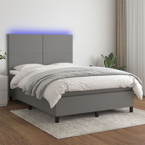 Sommier tapissier et matelas et LED Lit adulte Contemporain Gris foncé 140x200 cm Tissu 17008 (1/5)
