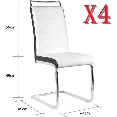 Juego de 4 sillas de comedor con asa grande Asiento cómodo de cuero PU - Blanco-Negro