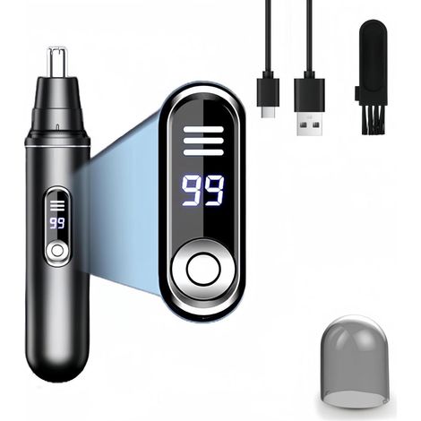 Taglia-naso per uomo - Taglia-naso elettrico - Ricaricabile tramite USB - Display a LED - Design impermeabile - Taglia-orecchie - Unisex - Adatto per peli di naso e orecchie - Nero (1/5)