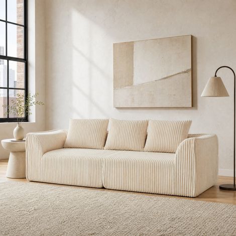 Canapé modulable en velours côtelé 235 cm beige avec 2 coussins, sans montage HAVRYA (1/5)