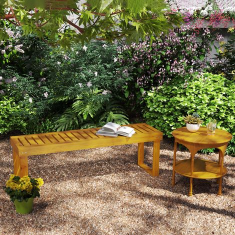 Panchina da giardino, in legno di pino, 2 posti, seduta a doghe, 132 x 34 x 43 cm, legno naturale