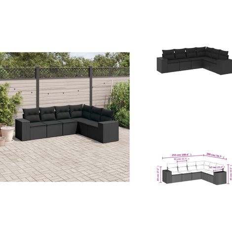 6-tlg. Garten-Sofagarnitur mit Kissen Schwarz Poly Rattan - Gartensofas - Outdoor Möbel - Gartenlounge - Rattan Möbel - Lounge Set (1/3)