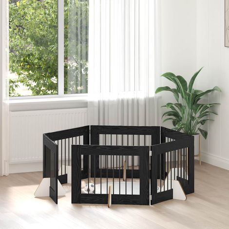 Puerta de perro con soportes 6 pcs Roble Negro 80 x 60 cm