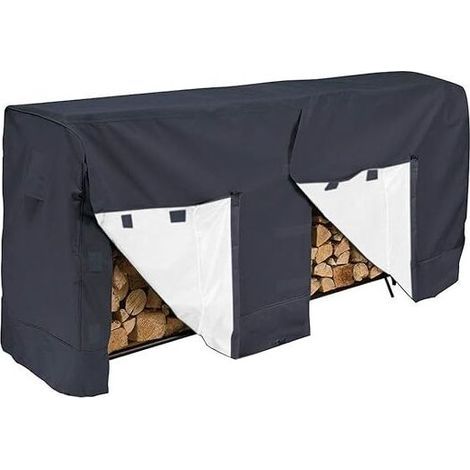 Funda para leñero, 2,44 m (8 pies), tejido 210D duradero e impermeable, protección UV, contra la nieve y la suciedad, 250 x 65 x 110 cm (8 pies), resistente a los rayos UV, nieve y suciedad. (1/5)