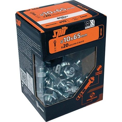 Lot de 20 goujons à bague à expansion acier Spit, diam. 10 x L. 65 mm