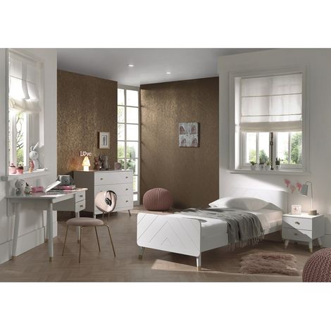 TINY WHITE - Chambre Complète 90x200cm + Bureau (1/5)