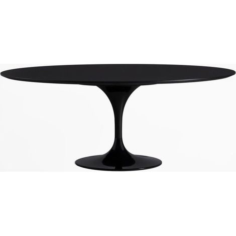Table tulipe ovale extensible plateau stratifié - Collection Noir brillant 180/240 cm-Plateau Noir mat-Largeur 180/240 cm-Piètement Noir brillant (1/5)