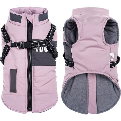 Manteau d'hiver imperméable pour chien avec harnais intégré veste chaude rembourrée polaire pour petits et moyens chiens (1/5)