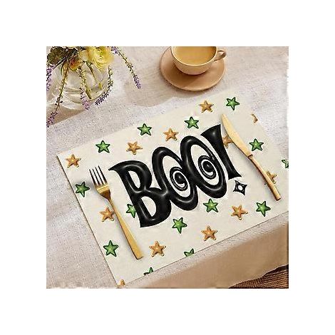 Sets de table en lin pour Halloween, série Trick Or Treat, sets de table combinés, décoration de table pour restaurants, dessous de plat isolants (YMCD-21) (1/2)