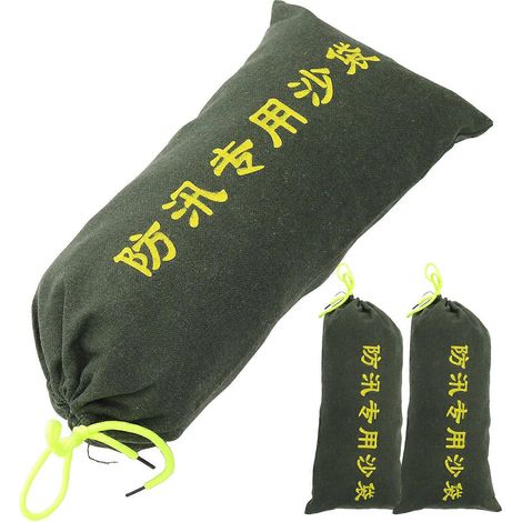 Lot de 3 sacs de sable anti-inondation, barrière anti-inondation, sacs de sable résistants à l'usure en toile épaisse pour la protection contre les inondations-50X24X1.5CM-Olive Green 1