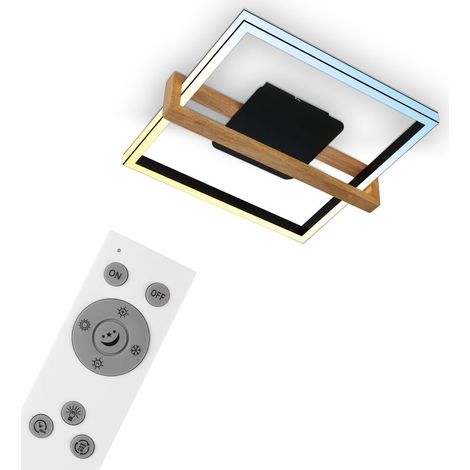 Plafonnier CCT LED, noir, avec bois, LED/40W (1/5)