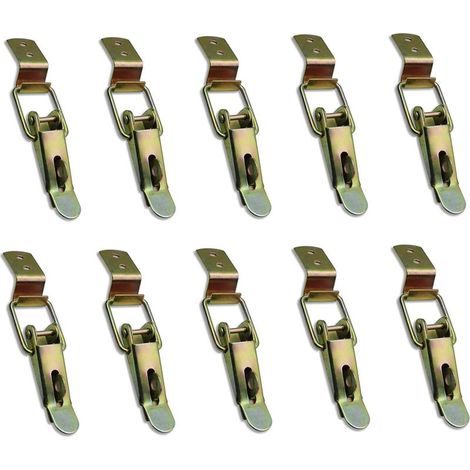 10 Pièces Levier fermé et crochet, Fermeture à bascule, pour tiroir, Levier de verrouillage, boîte à outils, placard, armoire, boîte (jaune galvanisé) (1/5)