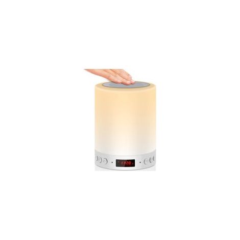 Lampe de Chevet Tactile Rechargeable, Veilleuse LED Multicolore avec Enceinte Bluetooth, Radio, Réveil Numérique et Port USB, Cadeau Idéal (1/4)