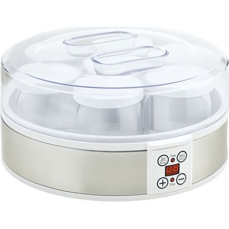 Yaourtière 7 pots de 180ml machine à yaourt électrique en acier inoxydable thermostat réglable 24 x 24 x 13 cm blanc (1/5)