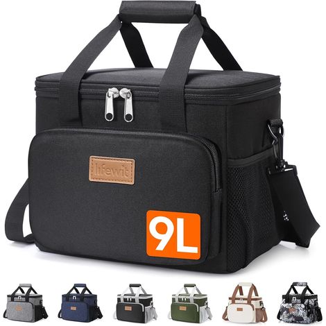 Lifewit Insulated Lunch Bag 9L (12 Cans), Insulated Lunch Box for Women and Men, Soft Cooler Bag for Kitchen, Work, Picnic, Beach, Black