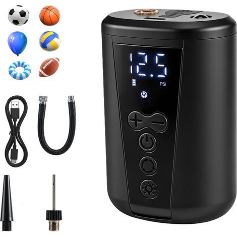 Pompe à Bille électrique, Pompe à Boule Gonfleur Gonflage Rapide de la Balle avec Jauge numérique, 2-15 PSI Réglable, Lumière LED, 2000mAh Pompe à air Portable pour Football, Basketball, Volley-Ball (1/5)