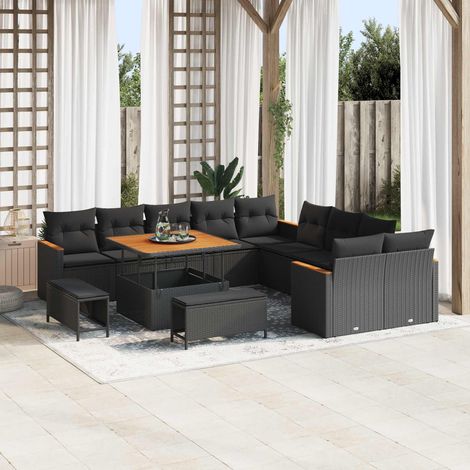 Teenpull – Gartensofa-set mit Kissen 13 pcs Schwarz Poly-Rattan (1/5)