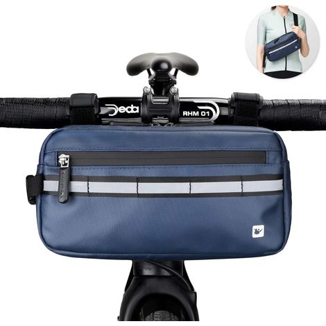 Rhinowalk, Lot de 1 sacoche de guidon de vélo multifonctionnelle, imperméable, sacoche de cadre, adaptée aux vélos de montagne, cyclotourisme (bleu) (1/5)