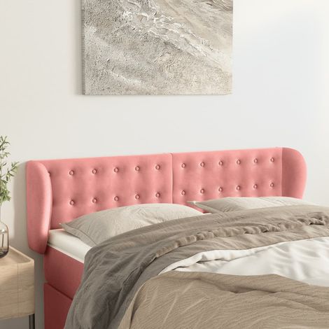 Tête de lit avec oreilles Panneau de lit pour Lit adult Décoration murale Rose 147x23x78/88 cm Velours XJDT520318 (1/5)
