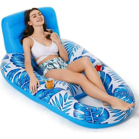 Matelas gonflable extra large pour adulte, idéal pour la piscine, la plage, le lac et les vacances. Ce matelas flottant avec dossier, repose-pieds et porte-gobelet est parfait pour la piscine, la plag (1/5)